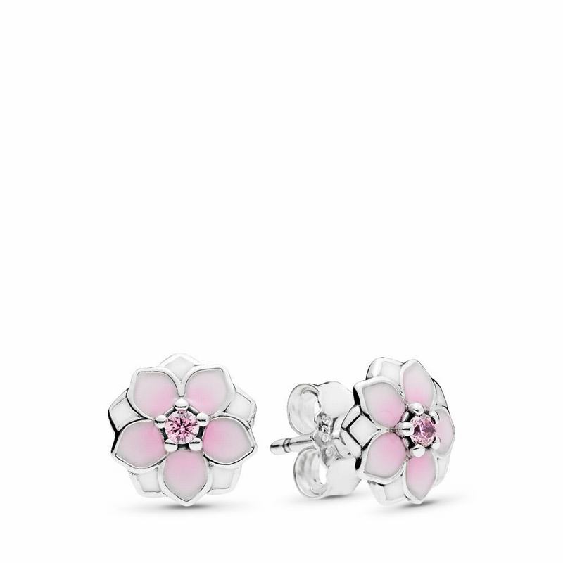 Pandora Australia Pink Magnolia Flower Stud Earrings - Sterling Silver | CTVMEH375